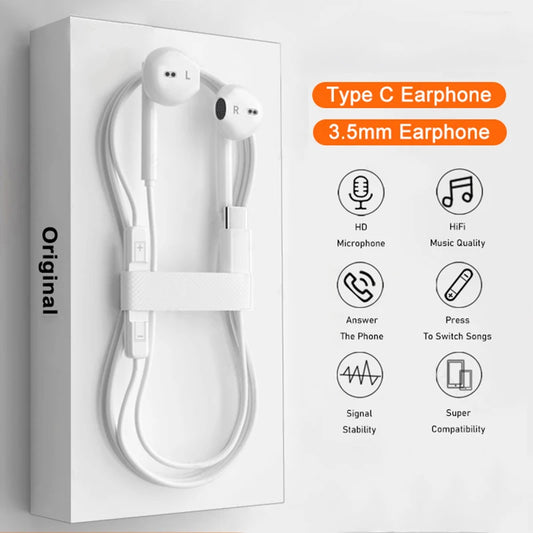 Original Type-C Wired Earphones For Xiaomi Mi 14 13 12 Pro Ultra, Redmi, Poco, Huawei, Samsung