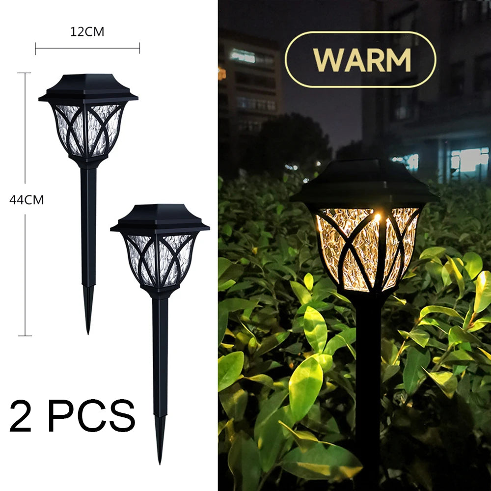 2pcs/Lot Led Solar Lawn Lights Outdoor Waterproof Warm Light Garden Decoration Lamp For Walkway Path Villa Yard Drivewayr