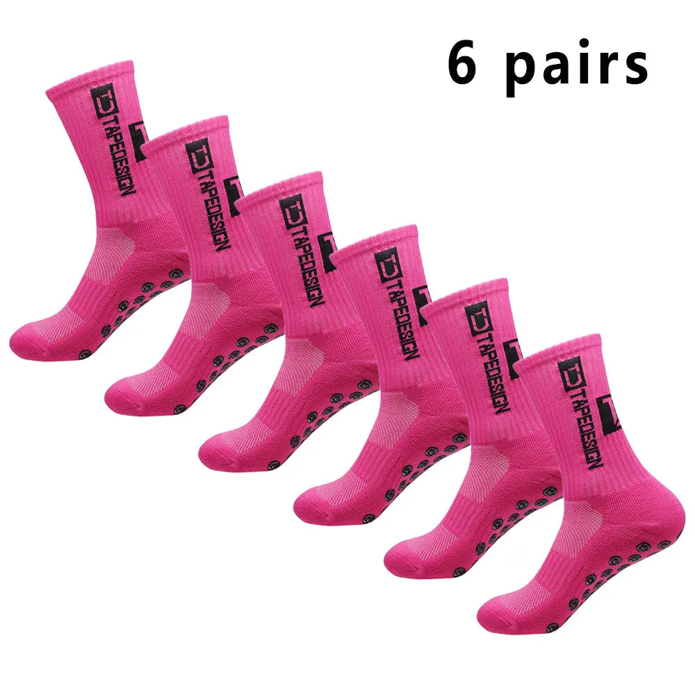 6 Pairs Men's Football Socks Non-Slip Grip Sports Mid-Calf Basketball Yoga