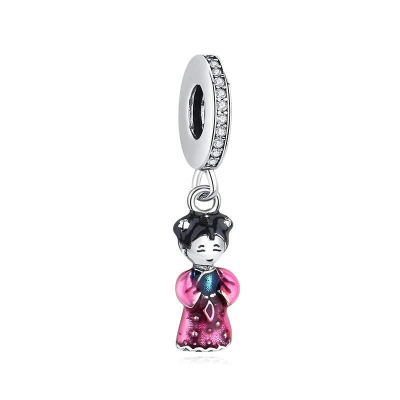 Silver Japanese Doll Fortune Cat Charm Bead for Bracelets