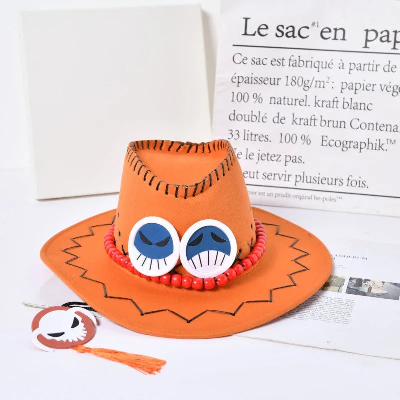 Anime Ace Orange Cowboy Hat  Unisex Luffy Cosplay Cap for Kids & Adults