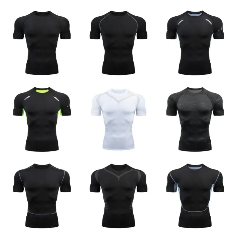 Men's Compression Rash Guard Quick-Dry Short Sleeve Gym, Running & Cycling T-Shirt, Workout Training Base Layer