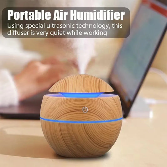 USB Ultrasonic Cool Mist Humidifier Wood Grain Aroma Diffuser Air Purifier