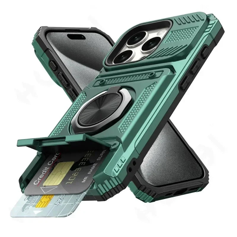 Case For iPhone 16 15 14 13 12 11 Pro Max  Magnetic Rotated Ring Kickstand Heavy Duty Drop Protection Wallet Cover