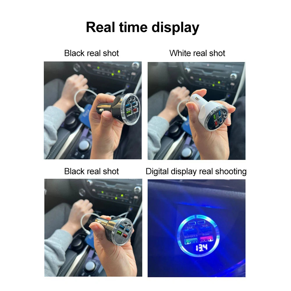 66–250W PD Car Charger  QC3.0 Fast Charge with 6-Port Cigarette Adapter