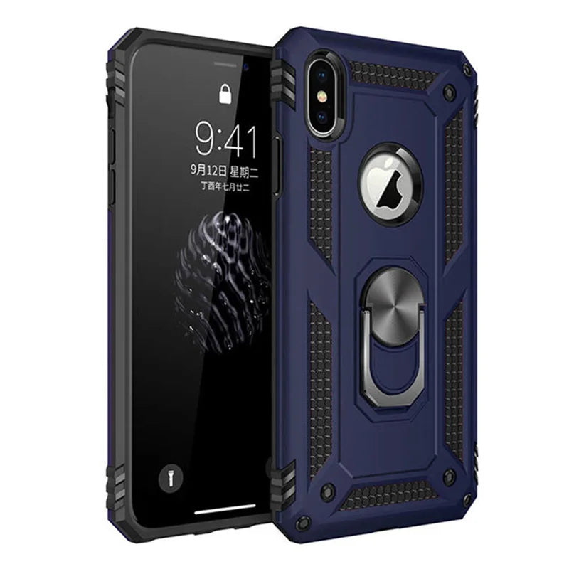 Shockproof Armor Holder Case For iPhone X XS Max XR 7 6 Cases Magnetic Ring Phone Cover For iPhone 6 6s 7 8 Plus Holder Case