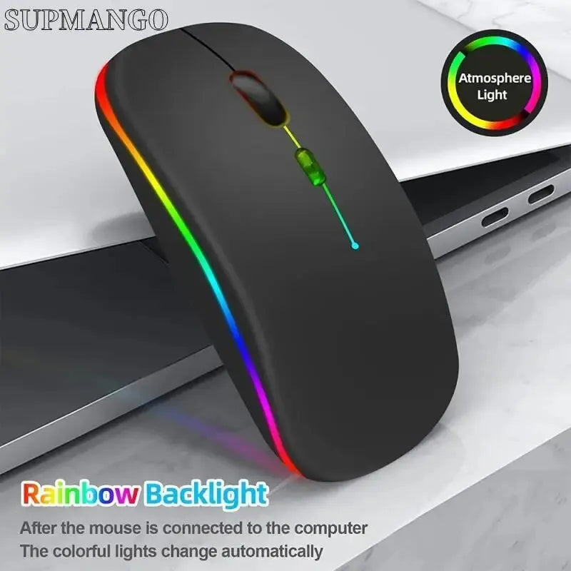 Rechargeable Wireless Mouse Silent LED Backlit Dual Mode for PC Laptop