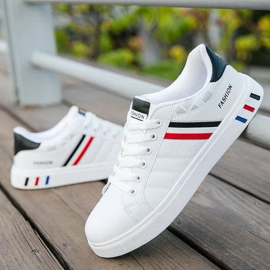 Unisex Casual White Sneakers  Fashion Lace-Up Vulcanized Shoes Plus Size