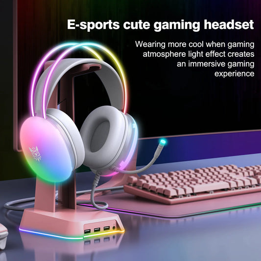 RGB Gaming Headset with Mic for PC Gamer Esports Over-Ear Headphones