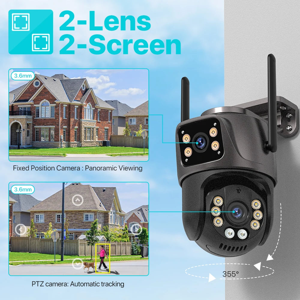 4K 8MP HD WiFi PTZ Outdoor Camera | 4MP Dual Lens & Screen | AI Auto-Tracking CCTV | Audio & Video Surveillance | iCSee P2P