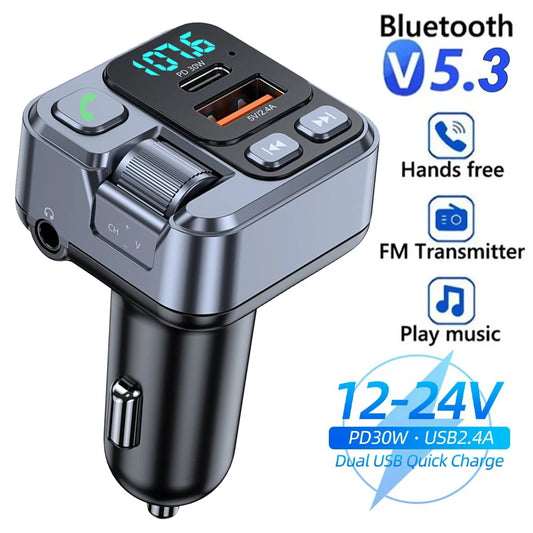 Car Bluetooth FM Transmitter USB PD20W Fast Charger Adapter for Phones