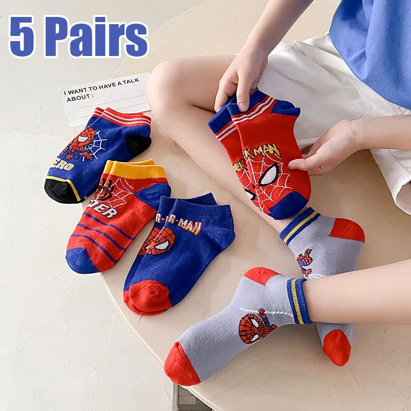 5 Pairs Kids Spiderman Socks Cartoon Boys Short Ankle 1-12Y Gift