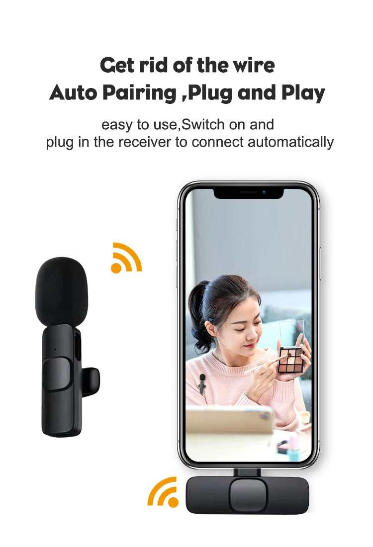 Wireless Lavalier Microphone  Mini Clip-On Mic for iPhone & Android, Recording, Live, Gaming