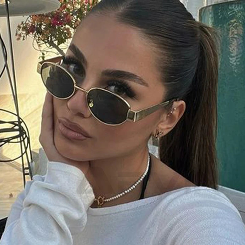 Retro Oval Sunglasses Women Men Metal Frame UV400 Luxury Classic Shades