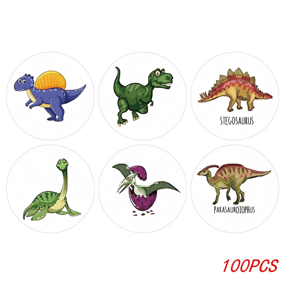 100-500PCS 1 Round Dinosaur Stickers Kids Teacher Reward Incentive Roll