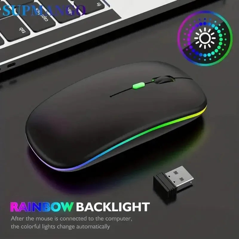 Rechargeable Wireless Mouse Silent LED Backlit Dual Mode for PC Laptop