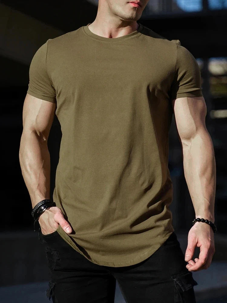 Men's Muscle Fit Gym T-Shirt  Summer Short Sleeve Workout Top, Cotton Athleisure Sports Tee