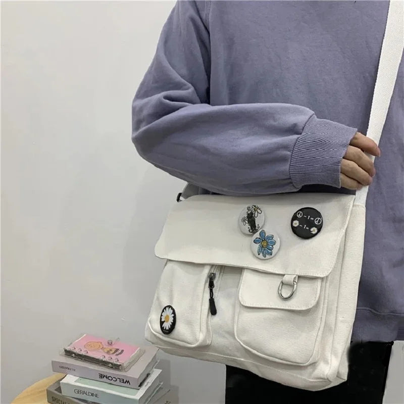 Women Canvas Messenger Bag Youth Ladies Fashion Shoulder Bag Student Large Capacity Female Crossbody Bags Woman Packet