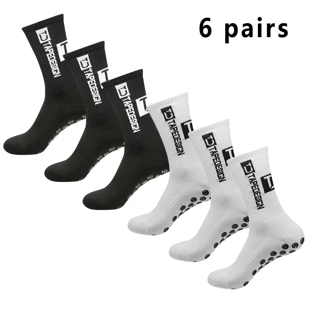 6 Pairs Men's Football Socks Non-Slip Grip Sports Mid-Calf Basketball Yoga