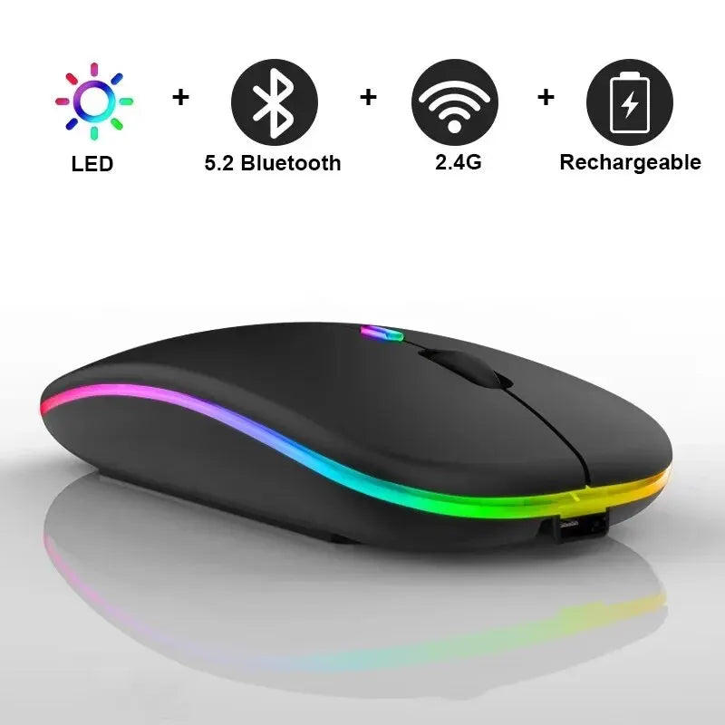 Rechargeable Wireless Mouse Silent LED Backlit Dual Mode for PC Laptop