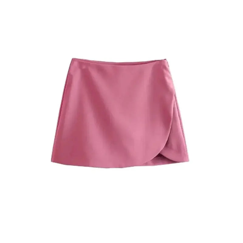 Women's High-Waist Skort Vintage Pareo Style, Side Zipper, Elegant Fashion Shorts Skirt