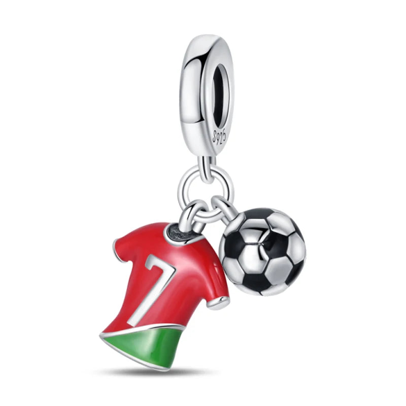 silver Dumbbell Badminn Soccer Charm Beads for Bracelet & Necklace Gift