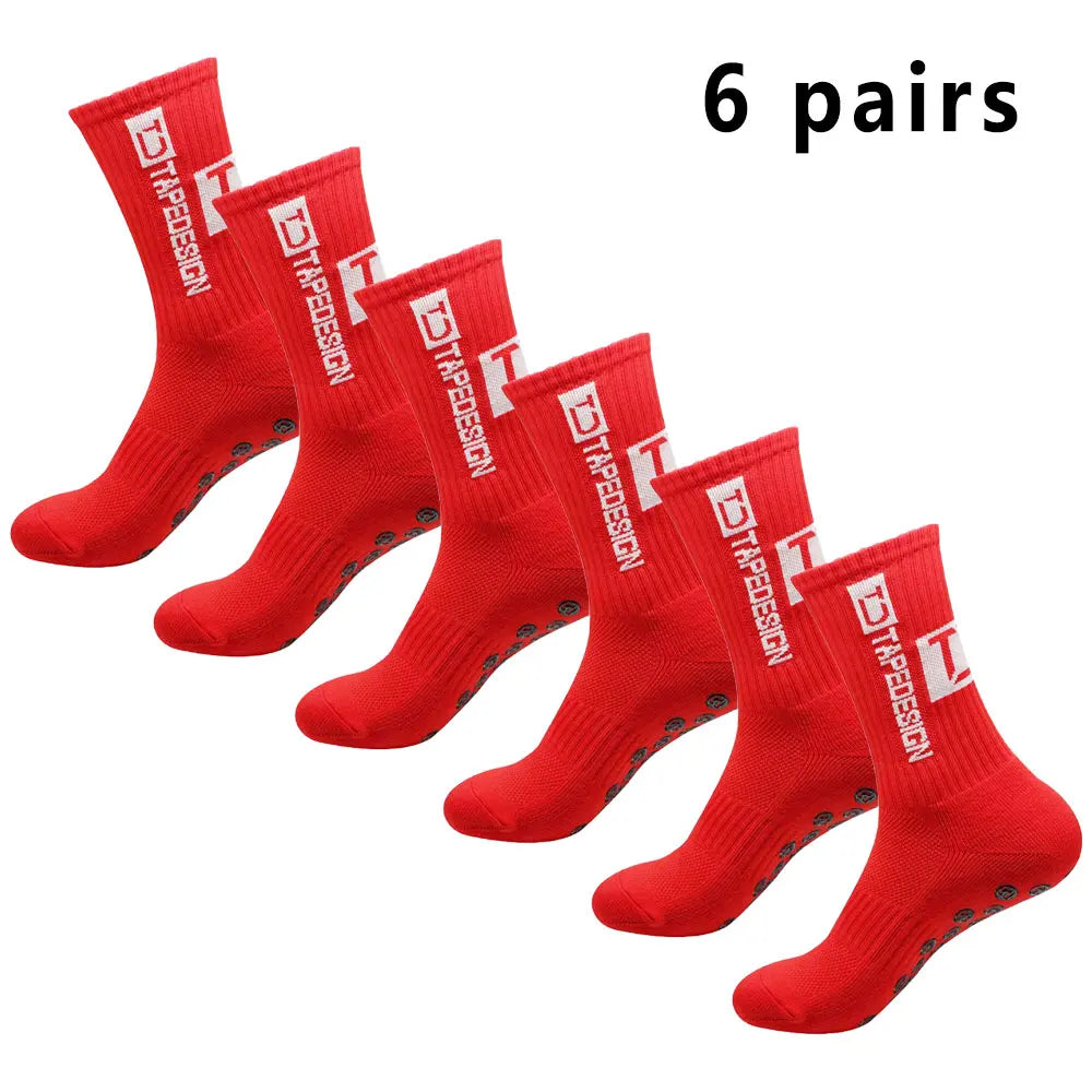 6 Pairs Men's Football Socks Non-Slip Grip Sports Mid-Calf Basketball Yoga