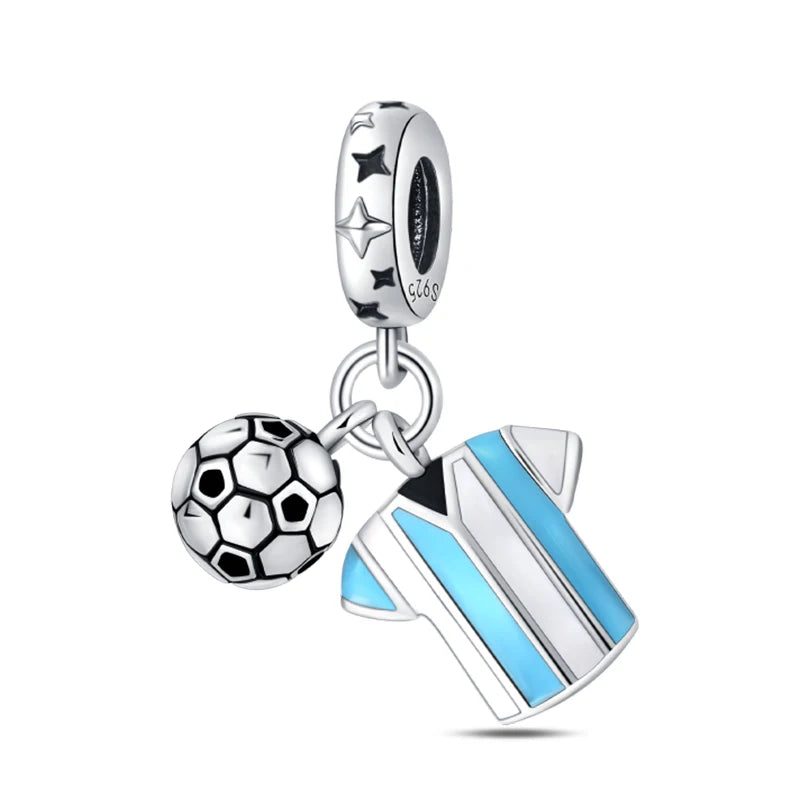 silver Dumbbell Badminn Soccer Charm Beads for Bracelet & Necklace Gift