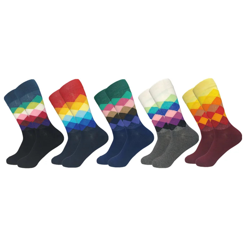 5 Pairs Men's Novelty Cotton Socks Colorful Pattern Funny Crew"