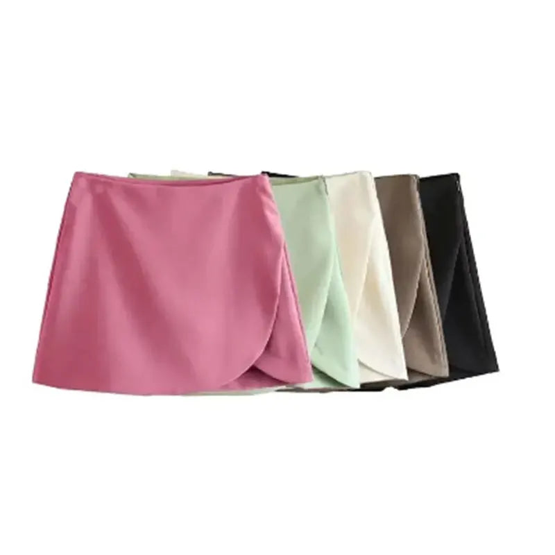 Women's High-Waist Skort Vintage Pareo Style, Side Zipper, Elegant Fashion Shorts Skirt