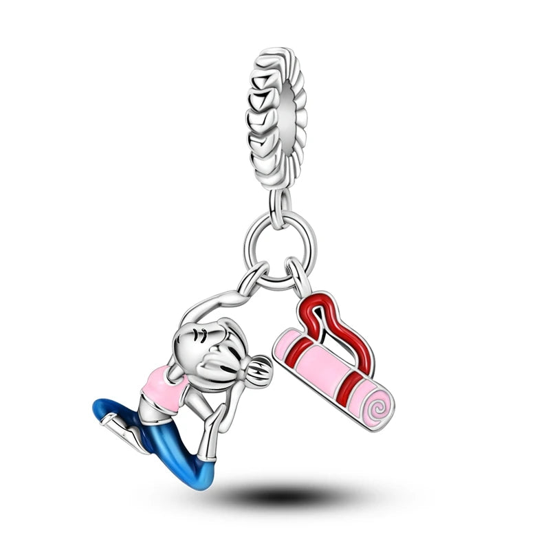 silver Dumbbell Badminn Soccer Charm Beads for Bracelet & Necklace Gift