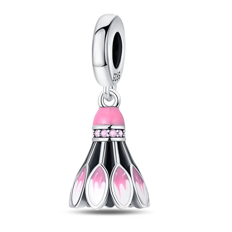 silver Dumbbell Badminn Soccer Charm Beads for Bracelet & Necklace Gift