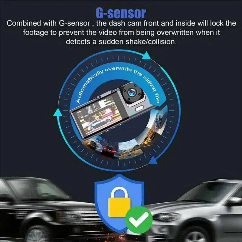 3-Channel Dash Cam 1080P HD Car DVR Front Inside Rear Camera Recorder