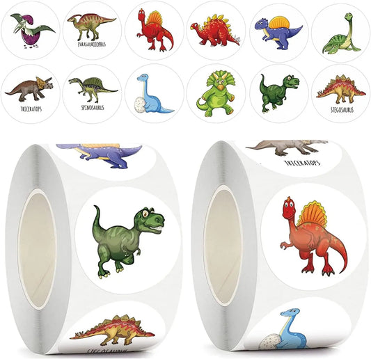 100-500PCS 1 Round Dinosaur Stickers Kids Teacher Reward Incentive Roll