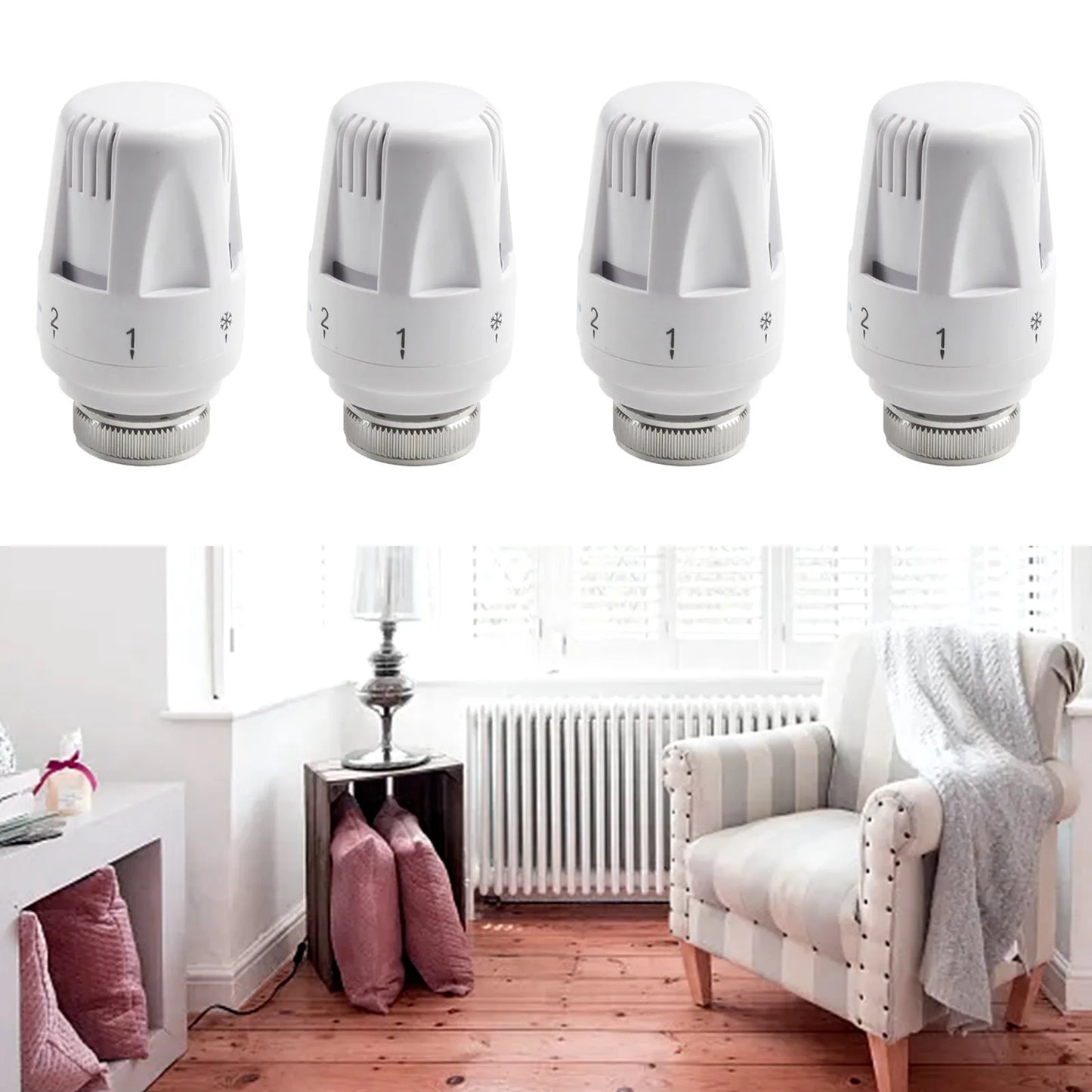 4PCS M30x1.5 Thermostatic Radiator Valves 5-Level Heating Control Head