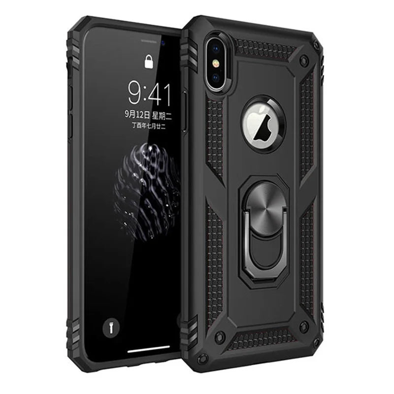 Shockproof Armor Holder Case For iPhone X XS Max XR 7 6 Cases Magnetic Ring Phone Cover For iPhone 6 6s 7 8 Plus Holder Case