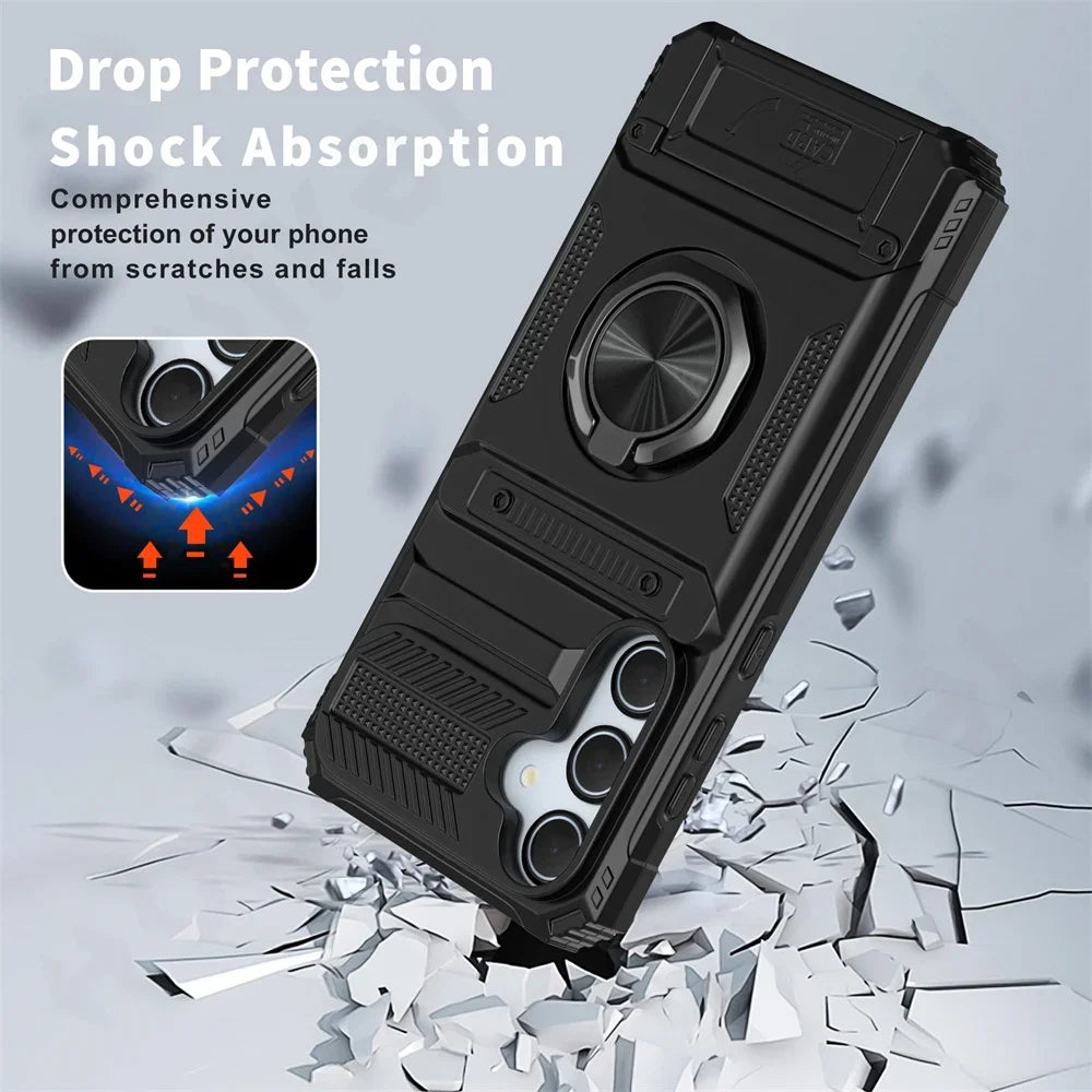 Case For Samsung Galaxy S24 S25 Ultra Plus A55 A35 A15 4G 5G Magnetic Rotated Ring Kickstand Heavy Drop Protection Wallet Cover