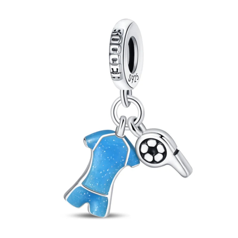silver Dumbbell Badminn Soccer Charm Beads for Bracelet & Necklace Gift