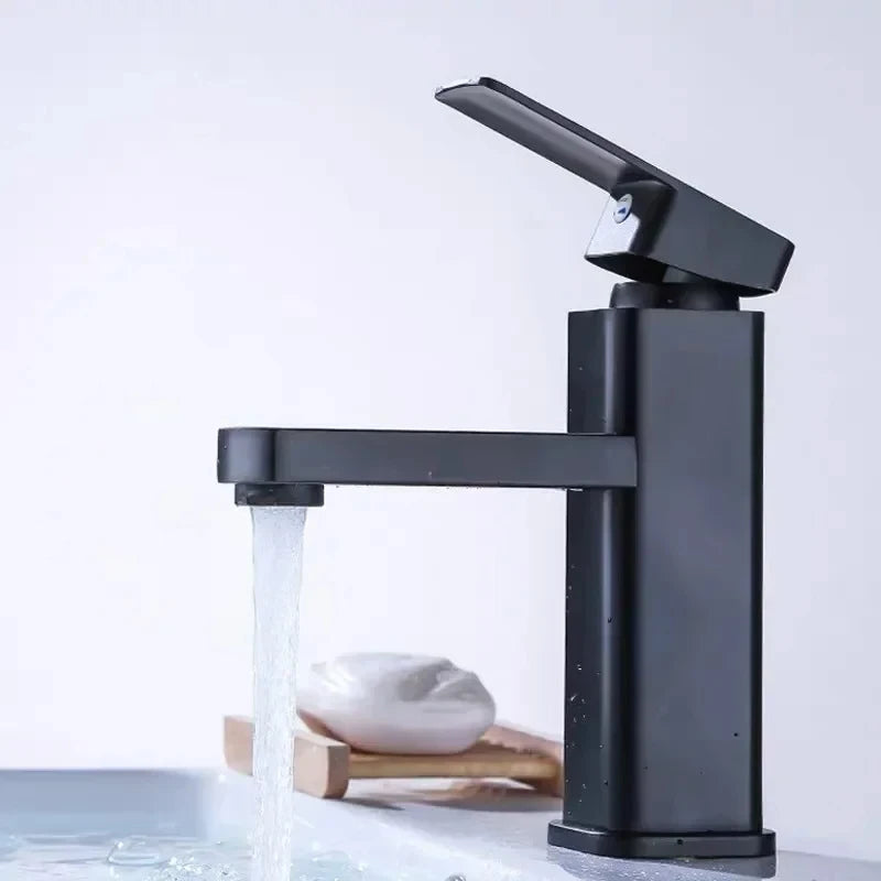 Black/Chrome Bathroom Sink Faucet Hot & Cold Mixer Deck Mounted Tap