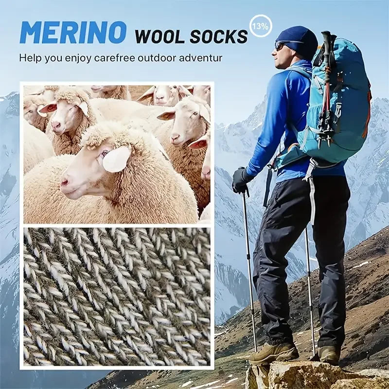 5 Pairs Men's Merino Wool Socks Thick Thermal Hiking Winter