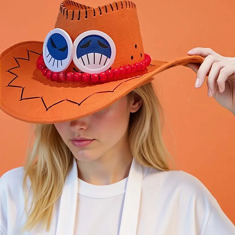 Anime Ace Orange Cowboy Hat  Unisex Luffy Cosplay Cap for Kids & Adults
