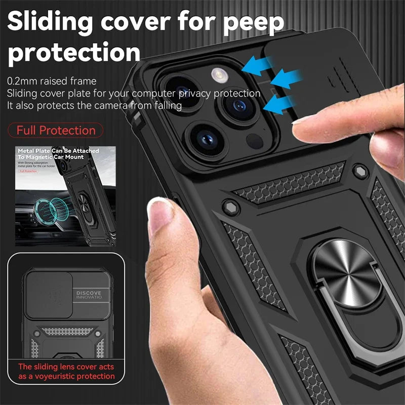 Camera Lens Protector Case For iPhone 16 13 12 11 Pro Max With Ring Stand Cases For iPhone 15 14 Pro Xs Max 16 8 7 Plus XR Cover