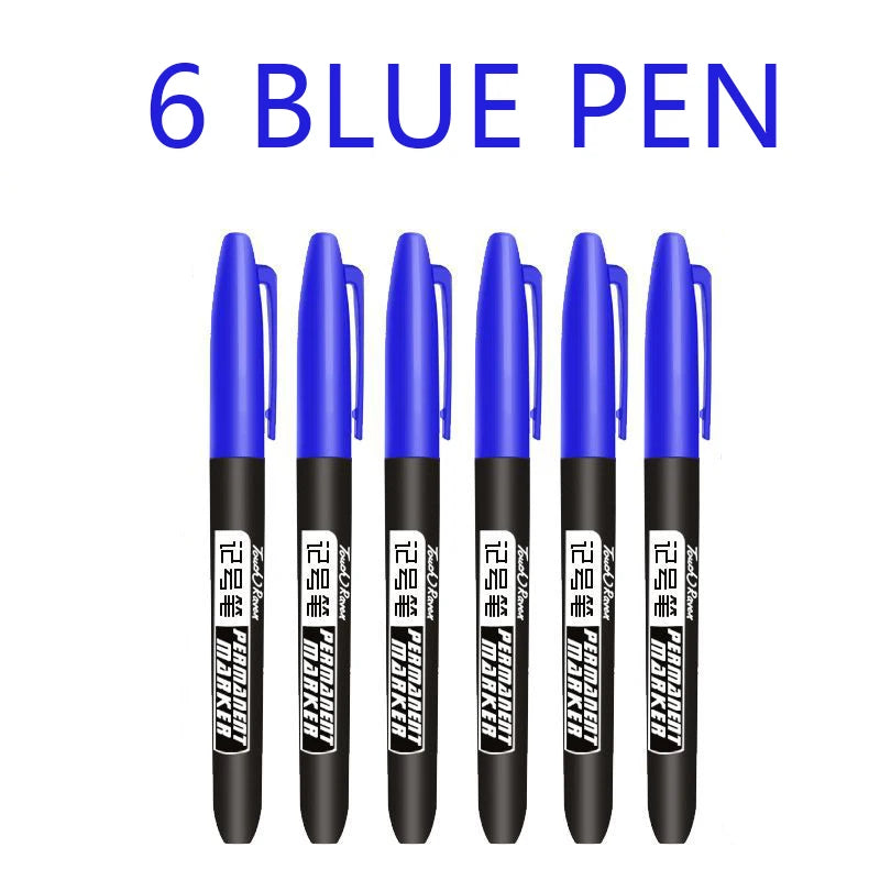 6PCS Permanent Art Marker Pens Fine Point Waterproof Black Blue Red Ink