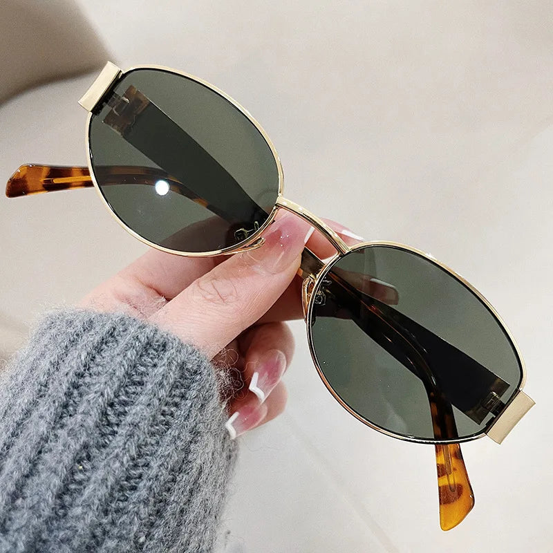 Retro Oval Sunglasses Women Men Metal Frame UV400 Luxury Classic Shades