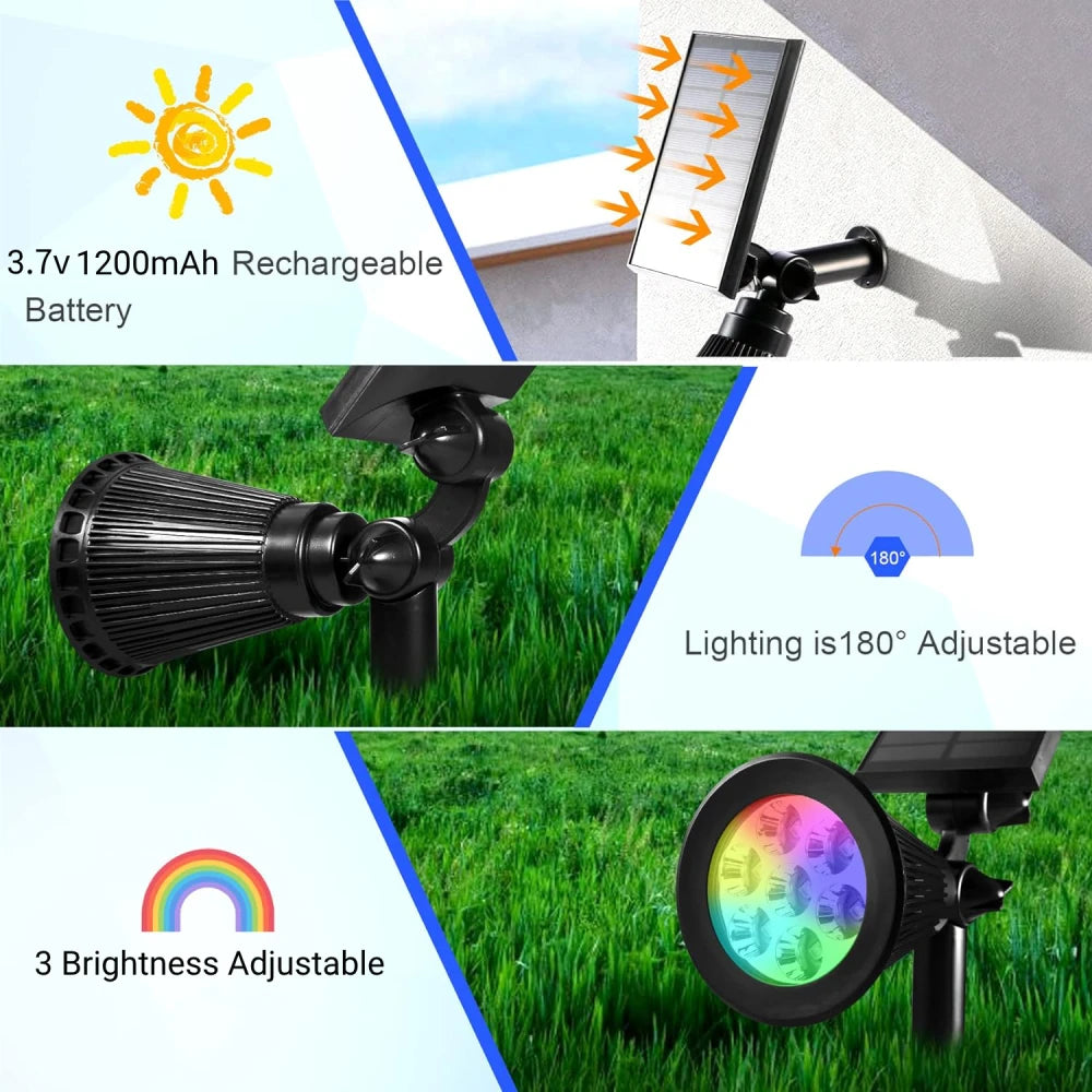 9 LED Solar Spotlights RGB Outdoor Landscape Lights, Adjustable Brightness, IP65 Waterproof Garden & Yard Decor