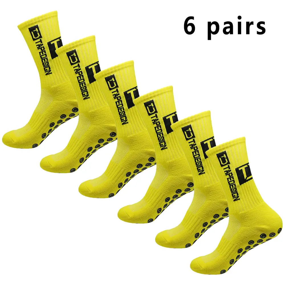 6 Pairs Men's Football Socks Non-Slip Grip Sports Mid-Calf Basketball Yoga