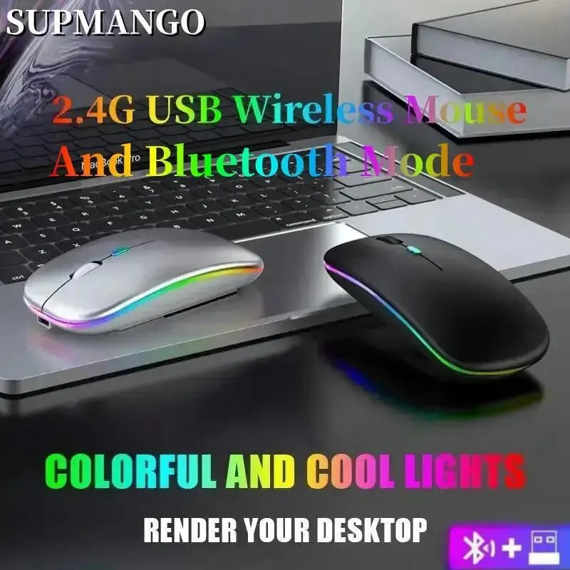 Rechargeable Wireless Mouse Silent LED Backlit Dual Mode for PC Laptop