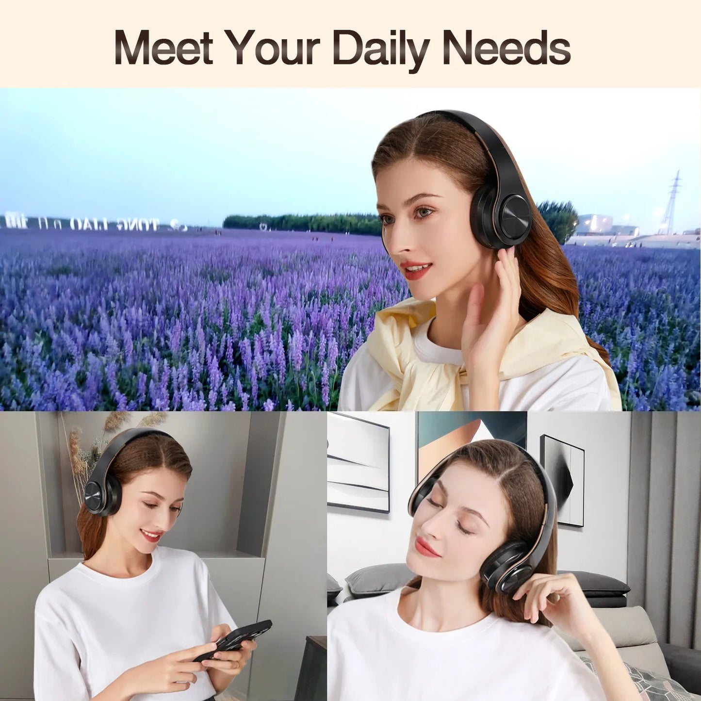 Gold Wireless Bluetooth Headphones w/Mic & 3.5mm Jack for iPhone Samsung