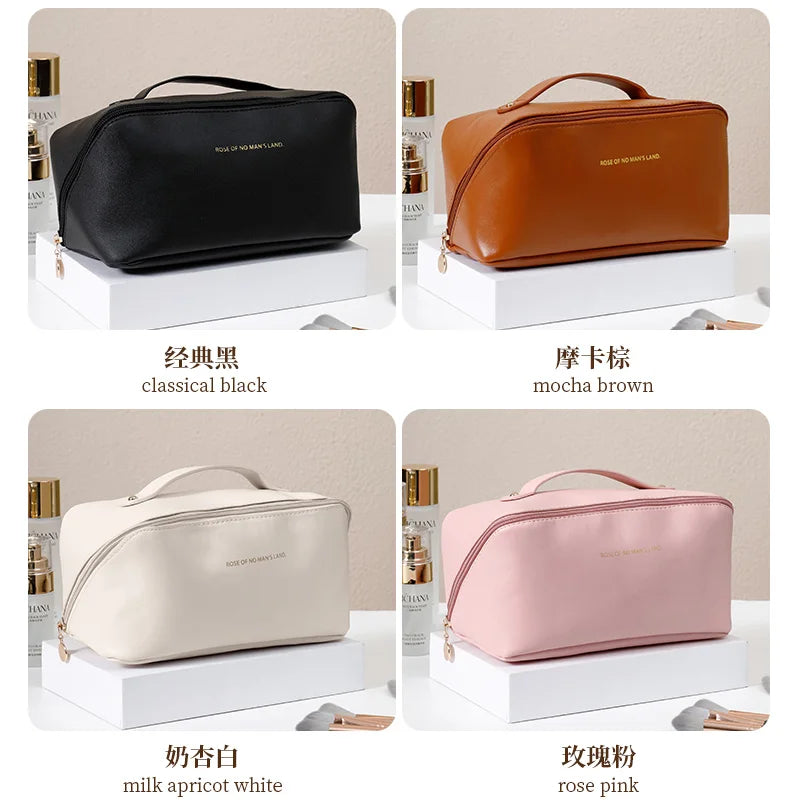 Large-Capacity Travel Cosmetic Bag Portable PU Makeup Pouch Women Waterproof Bathroom Wash Handbag Multi-functional Toiletry Kit