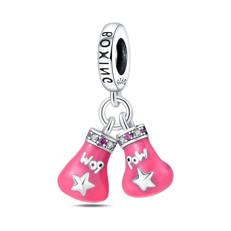 silver Dumbbell Badminn Soccer Charm Beads for Bracelet & Necklace Gift